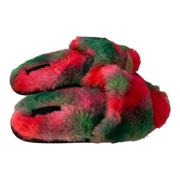 VS PINK Faux Fur Slippers Red Various Sizes Multicolor - Picture 3 of 5